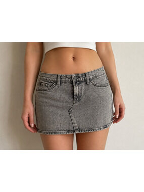 7 For All Mankind Grey Acid Wash Denim Mini Skirt Sequin Pockets Sz 30 USA Made